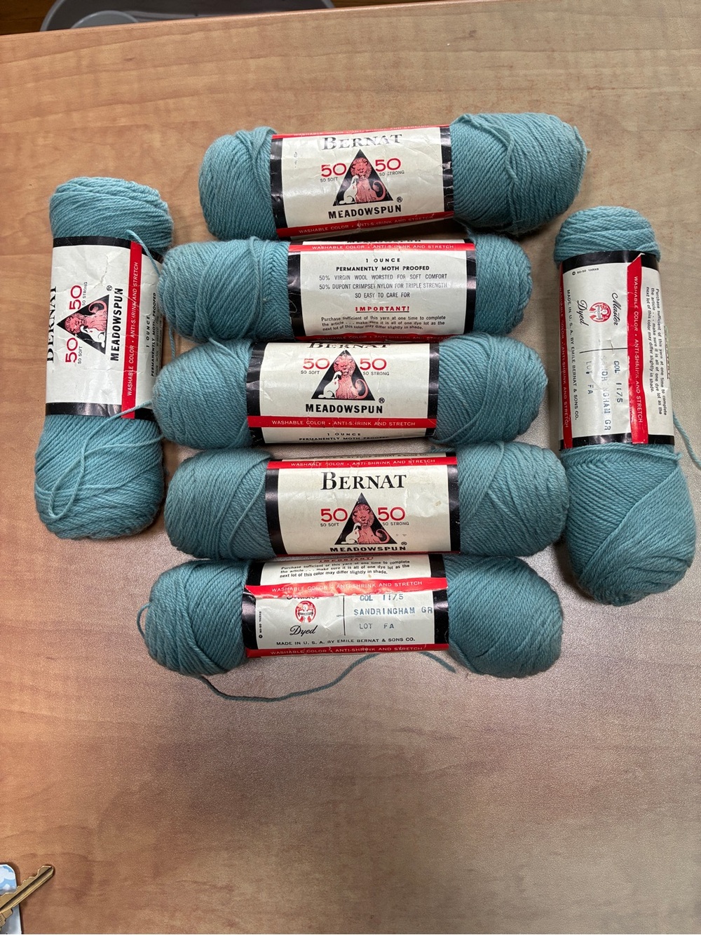 Lot of 7 Bernat Meadowspun Yarn Color 1175 Lot FA Aqua Teal Wool Blend Vintage